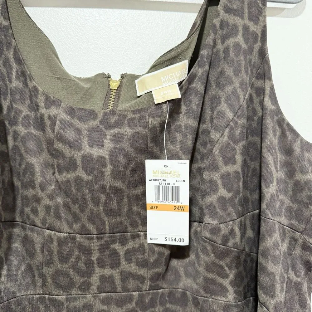 Michael Kors NWT Leopard Print Sleeveless Zip Stretch Midi Dress Women Sz 24W